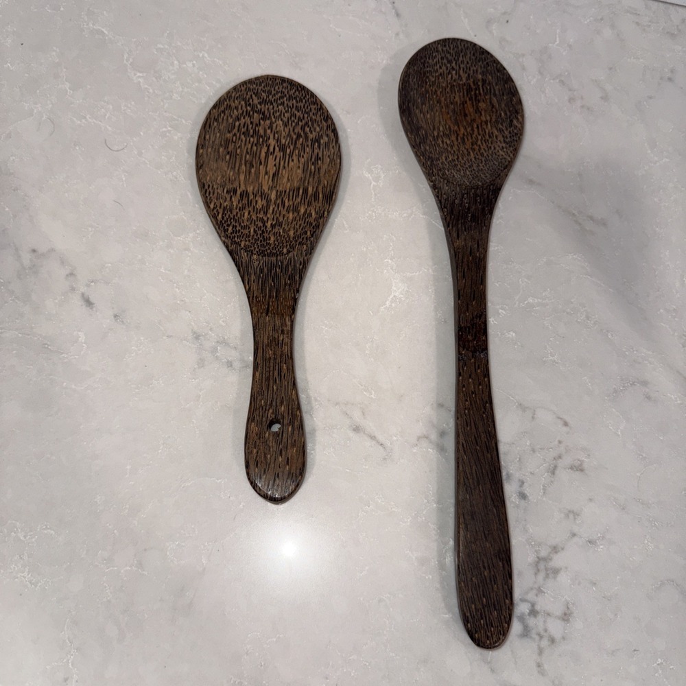 Set of 2 Palm wood Ladle 11 in Coconut Shell Thai handicraft kitchenware Utensil